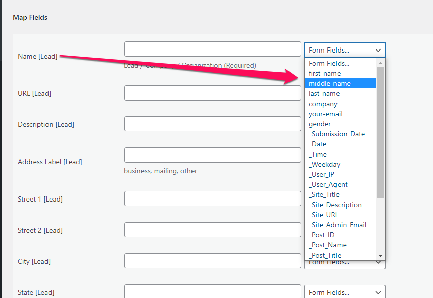 close crm map fields