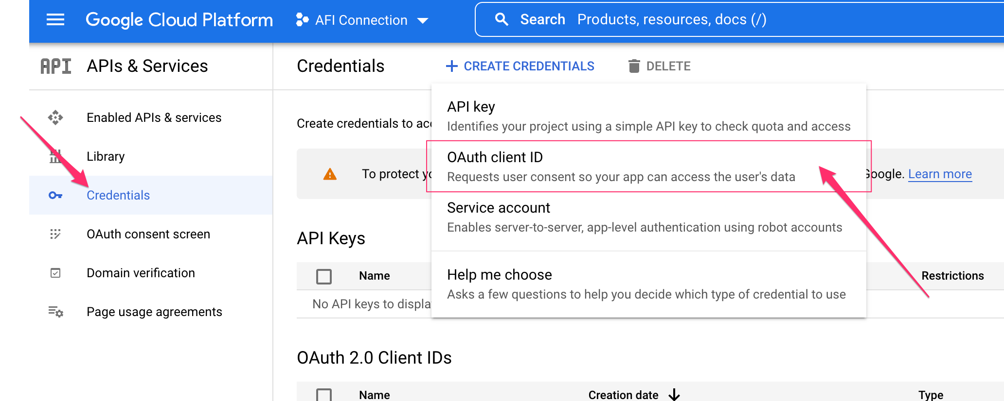 google api - credentials