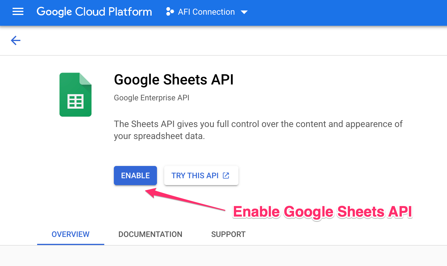 google api - enable google sheets api