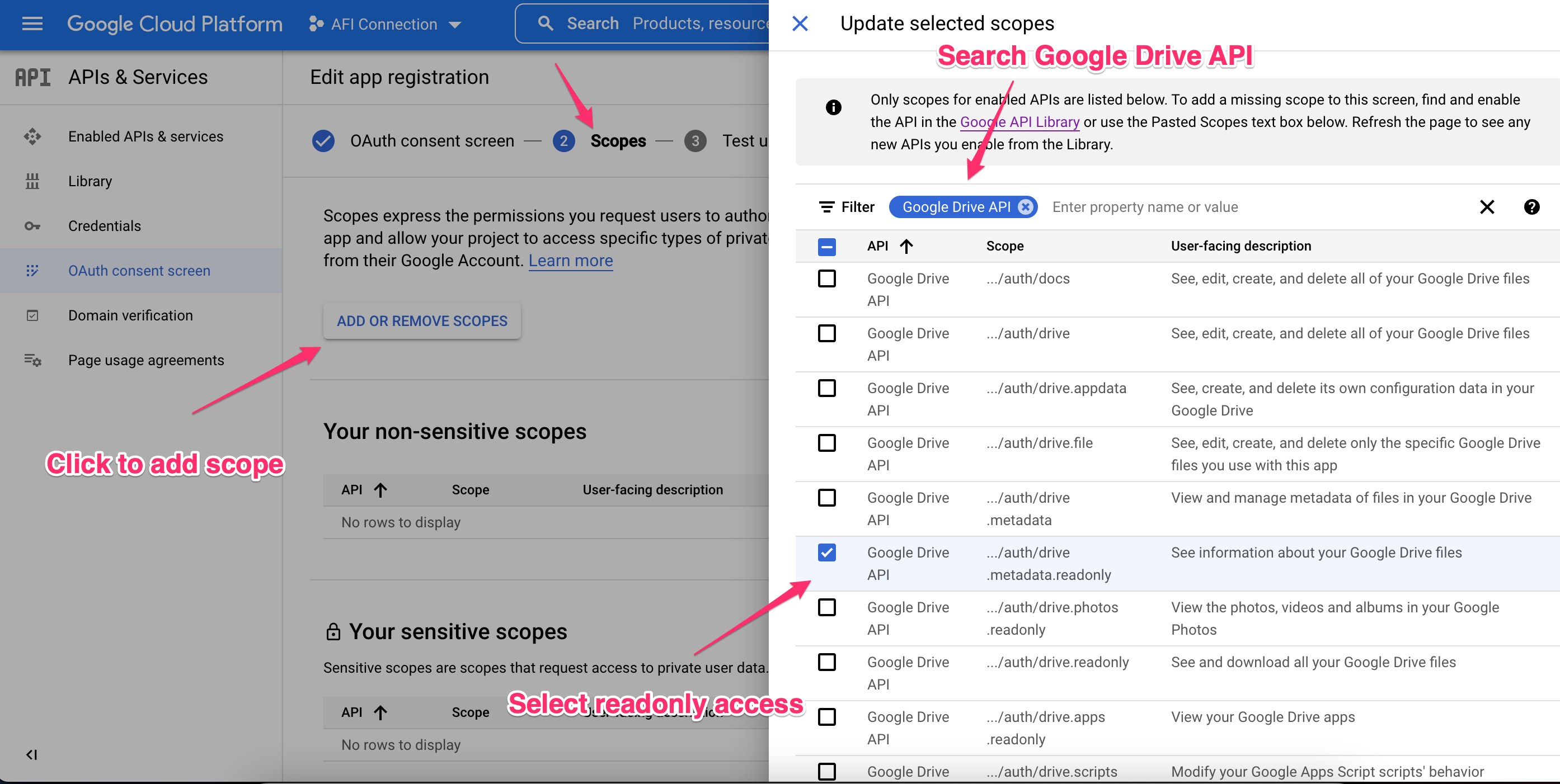 google api - google drive scope