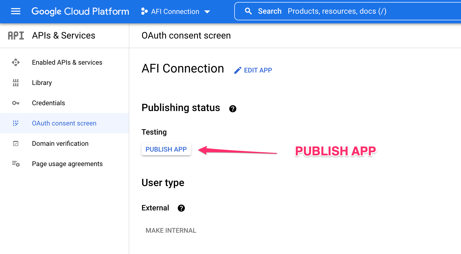 google api - publish app