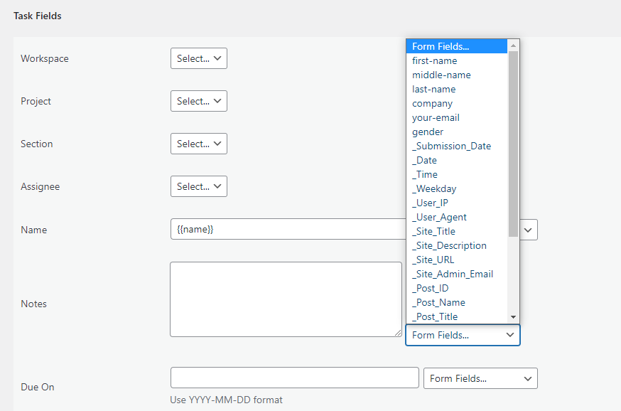 asana map fields