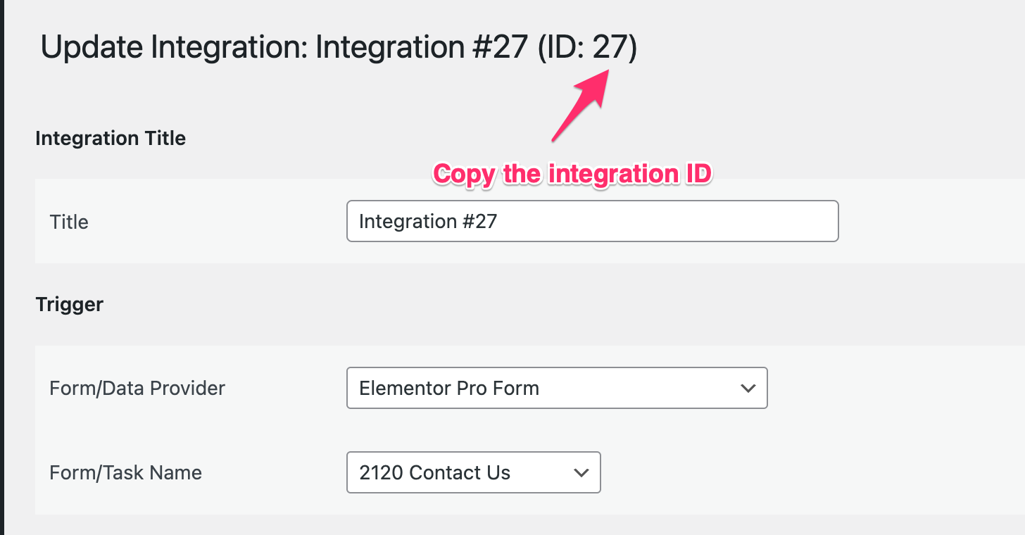 elementor form - copy integration id