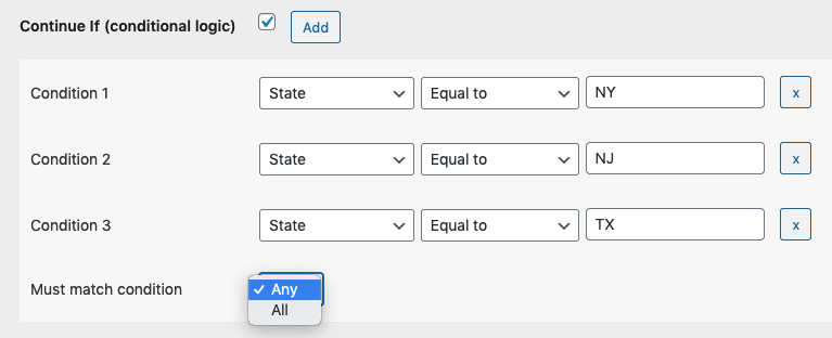 conditional logic - equal to