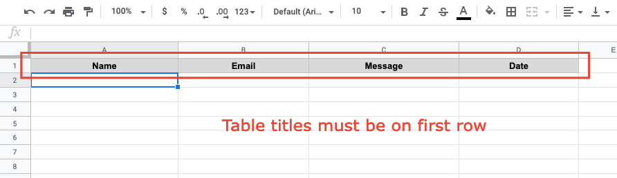 google sheets - table title