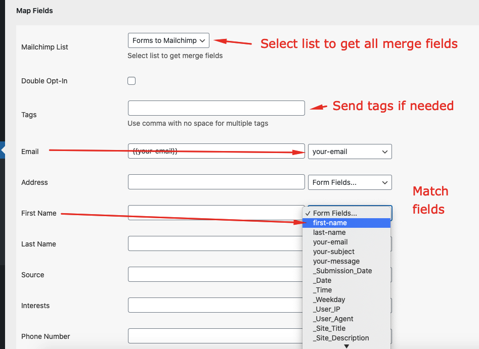 Mailchimp Map Fields 