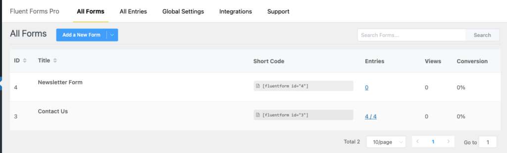 wp fluent forms - forms