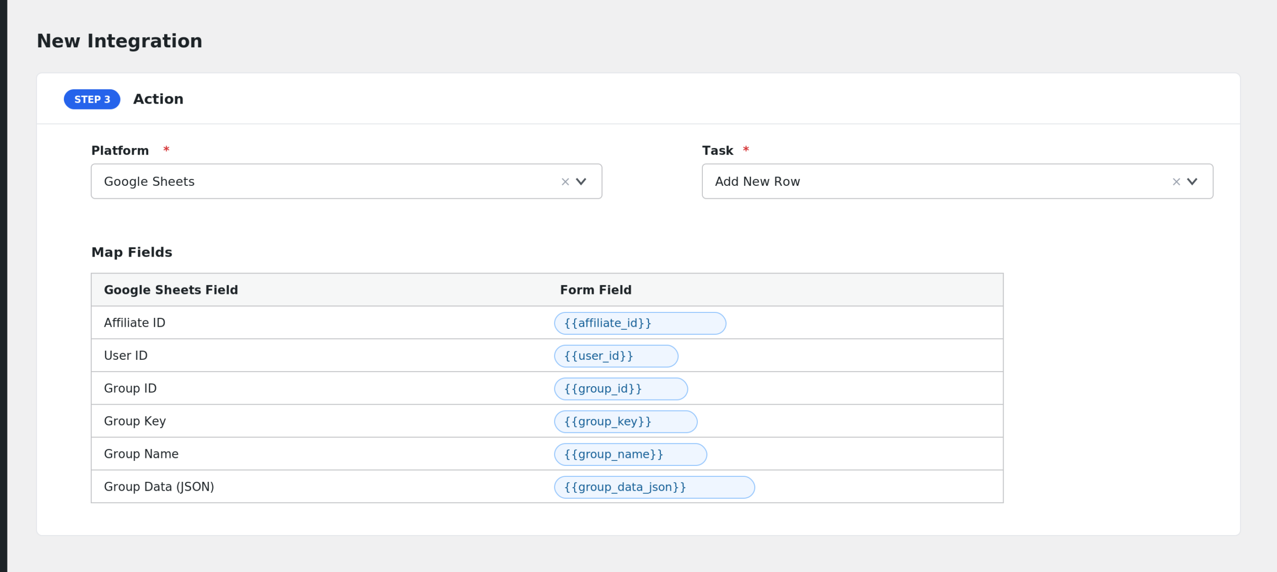 Fluent Affiliate: field mapping in AFI