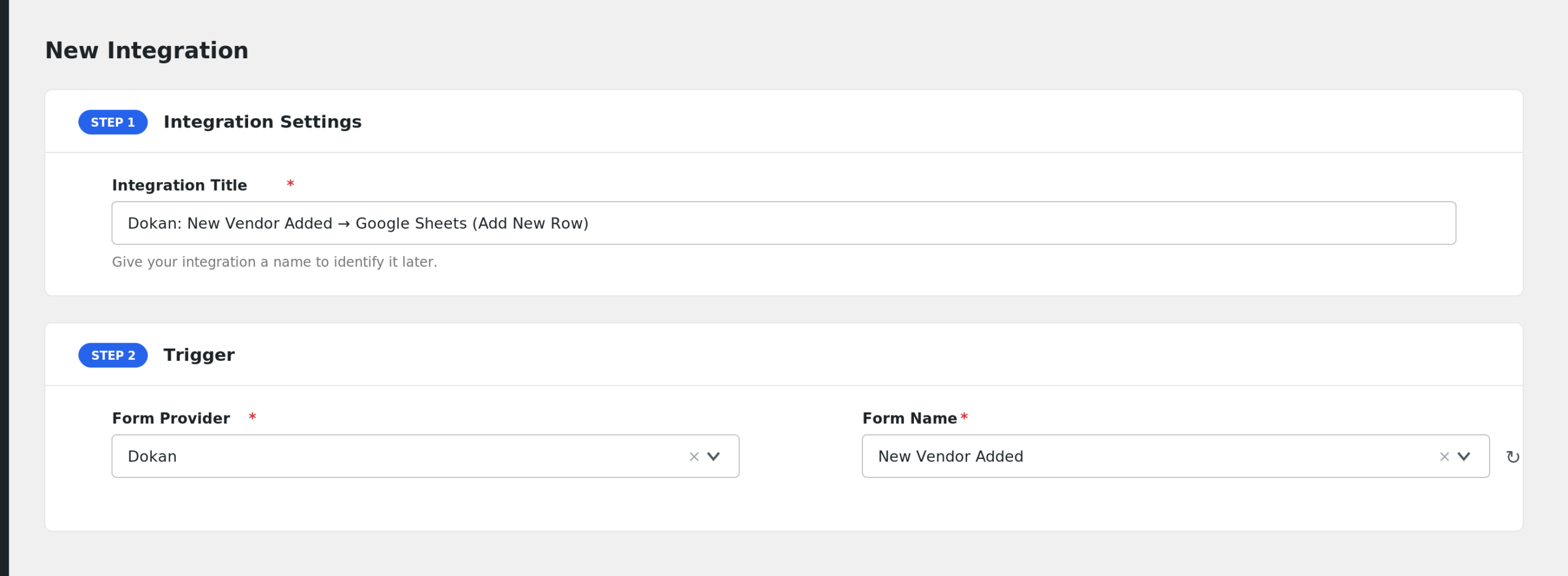 AFI Add New screen with Dokan selected in the Form Provider dropdown