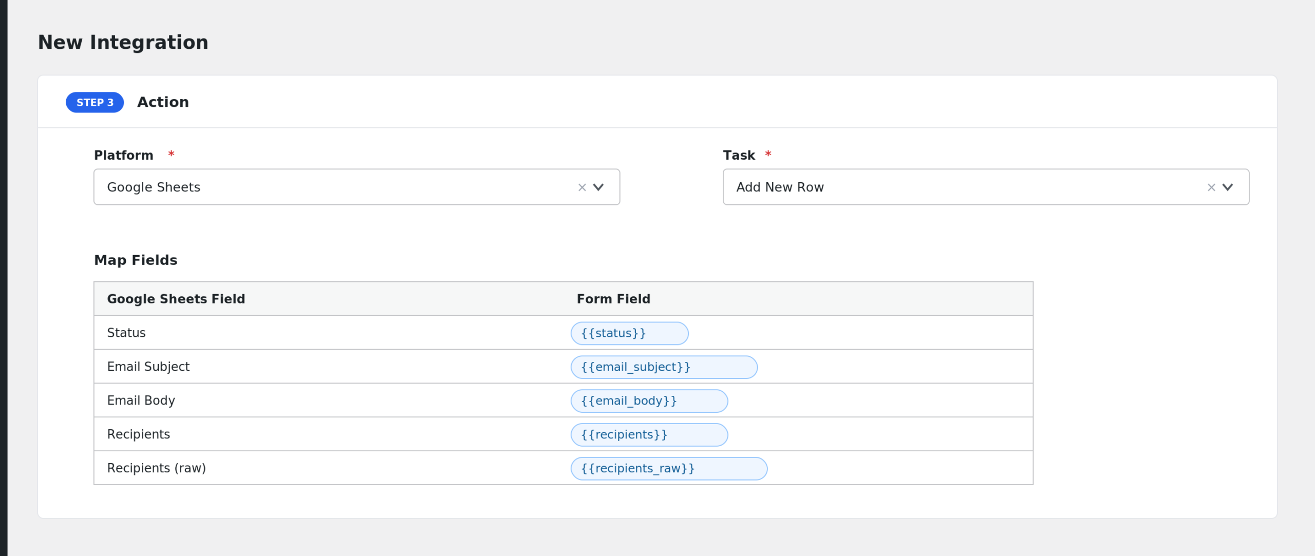 field mapping panel showing FluentSMTP failure fields mapped to Google Sheets columns