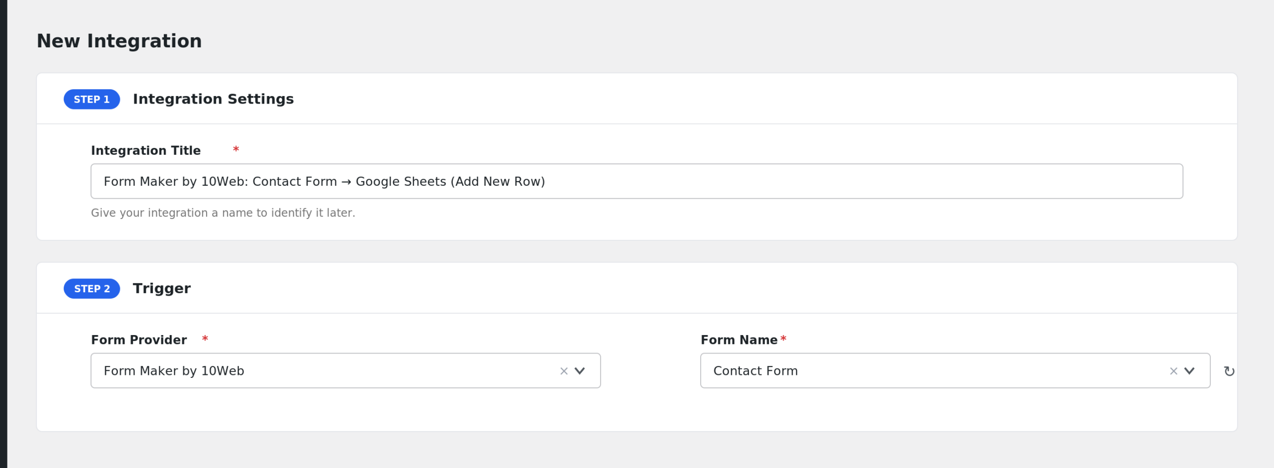 AFI Add New screen with Form Maker by 10Web selected in the Form Provider dropdown