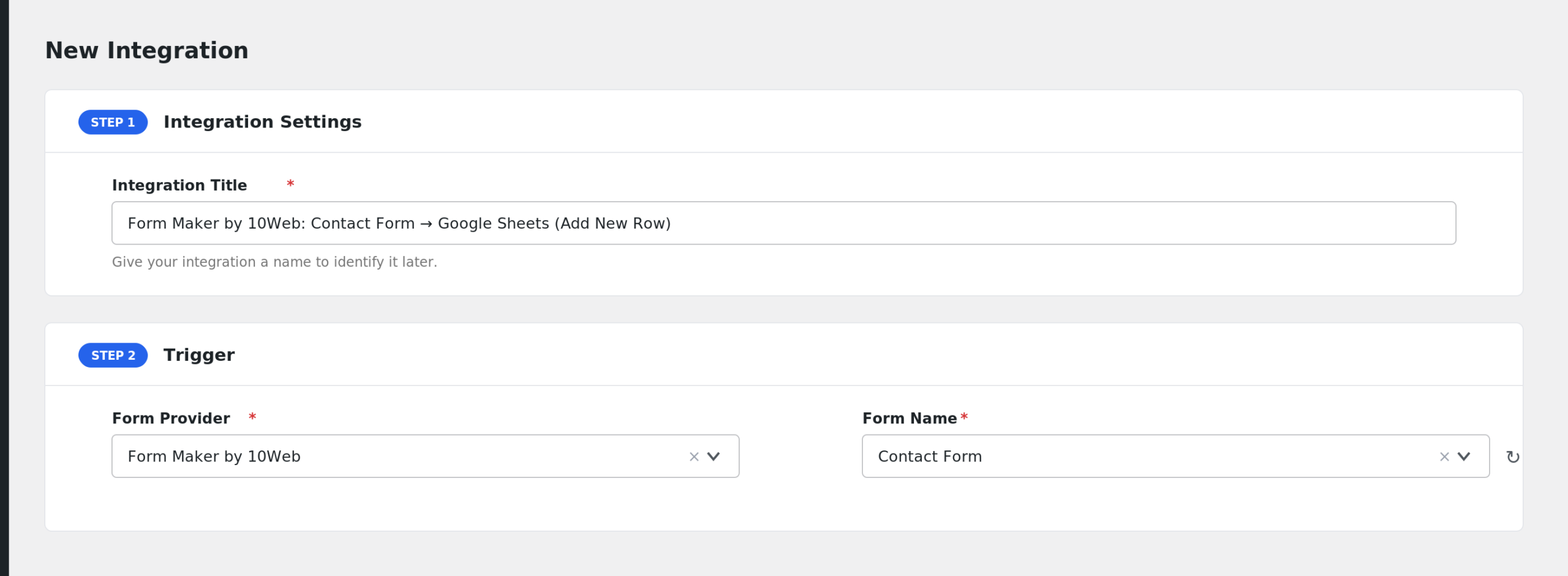 AFI Add New screen with Form Maker by 10Web selected in the Form Provider dropdown
