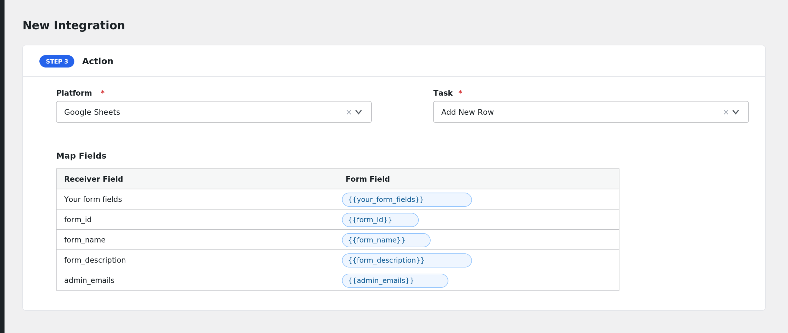 Field mapping with Gutena form fields assigned to receiver fields