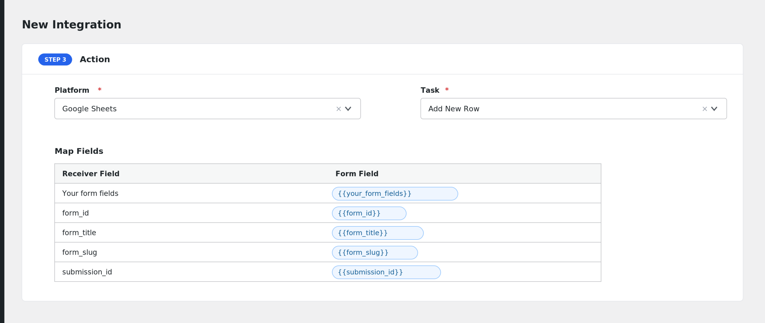 Field mapping with HTML Forms fields assigned to receiver fields