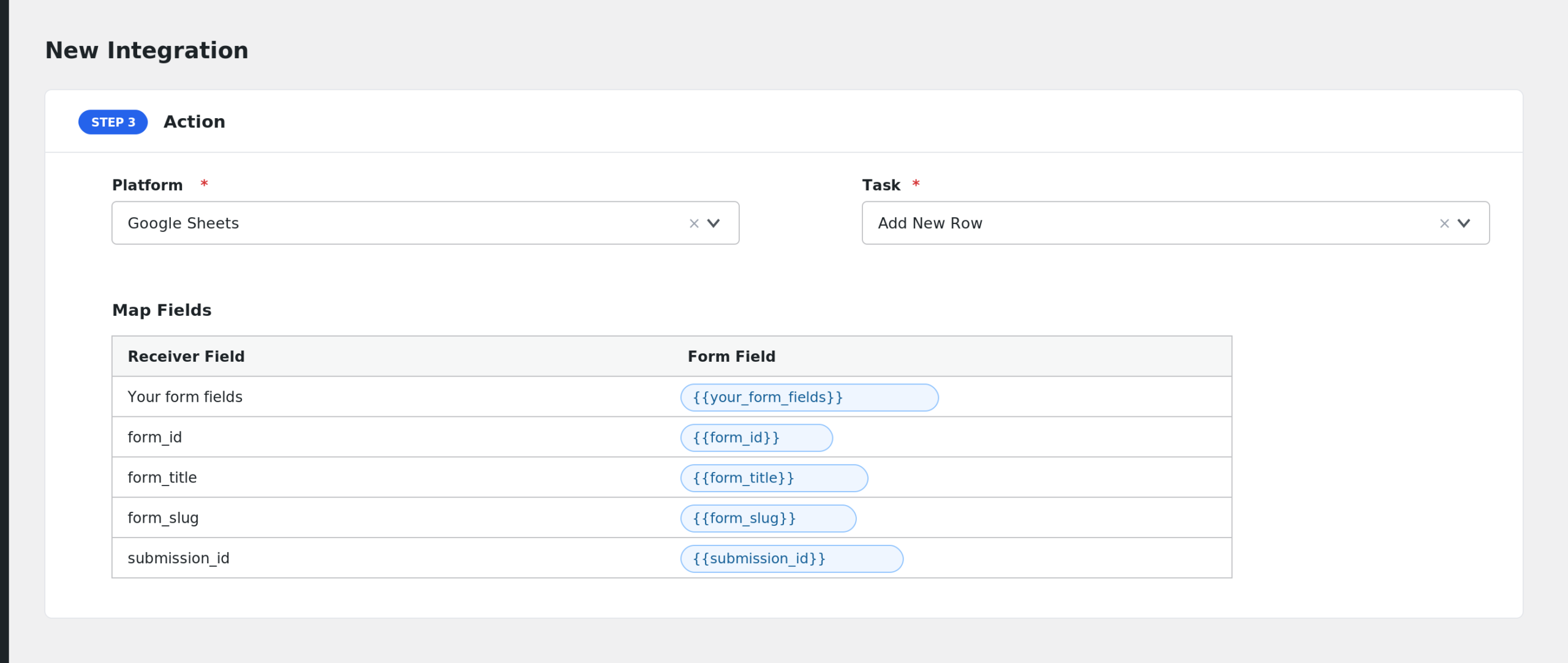 Field mapping with HTML Forms fields assigned to receiver fields