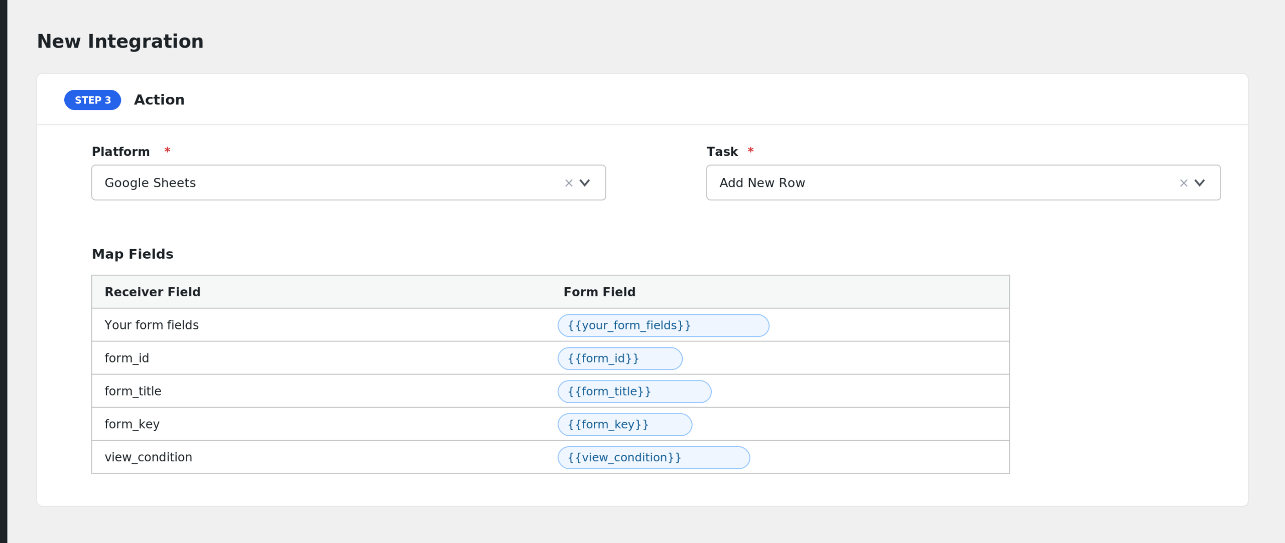 Field mapping showing MW WP Form fields matched to receiver fields