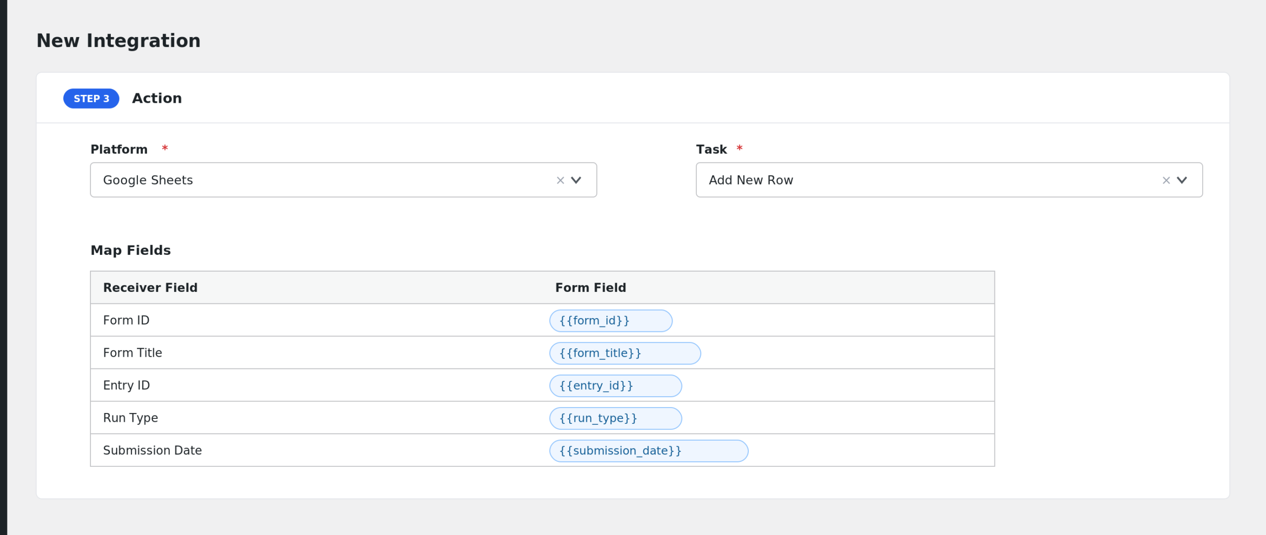 field mapping area showing QuillForms questions mapped to receiver fields