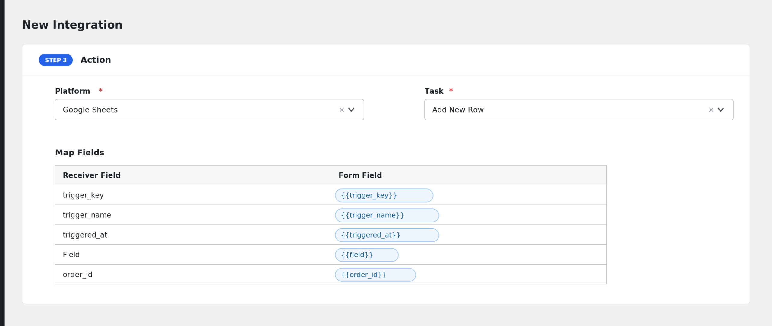 Field mapping area with analytics fields mapped to spreadsheet columns