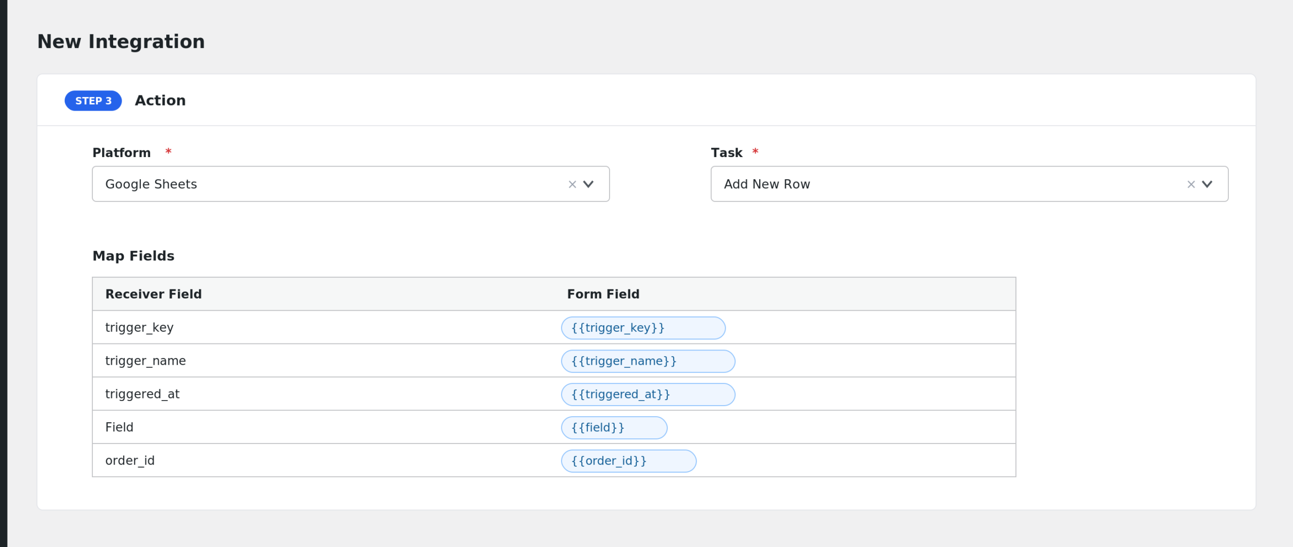 Field mapping area with analytics fields mapped to spreadsheet columns