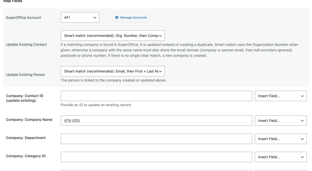 SuperOffice CRM [PRO] Create or Update Company and Person task with Smart match selected for company and person