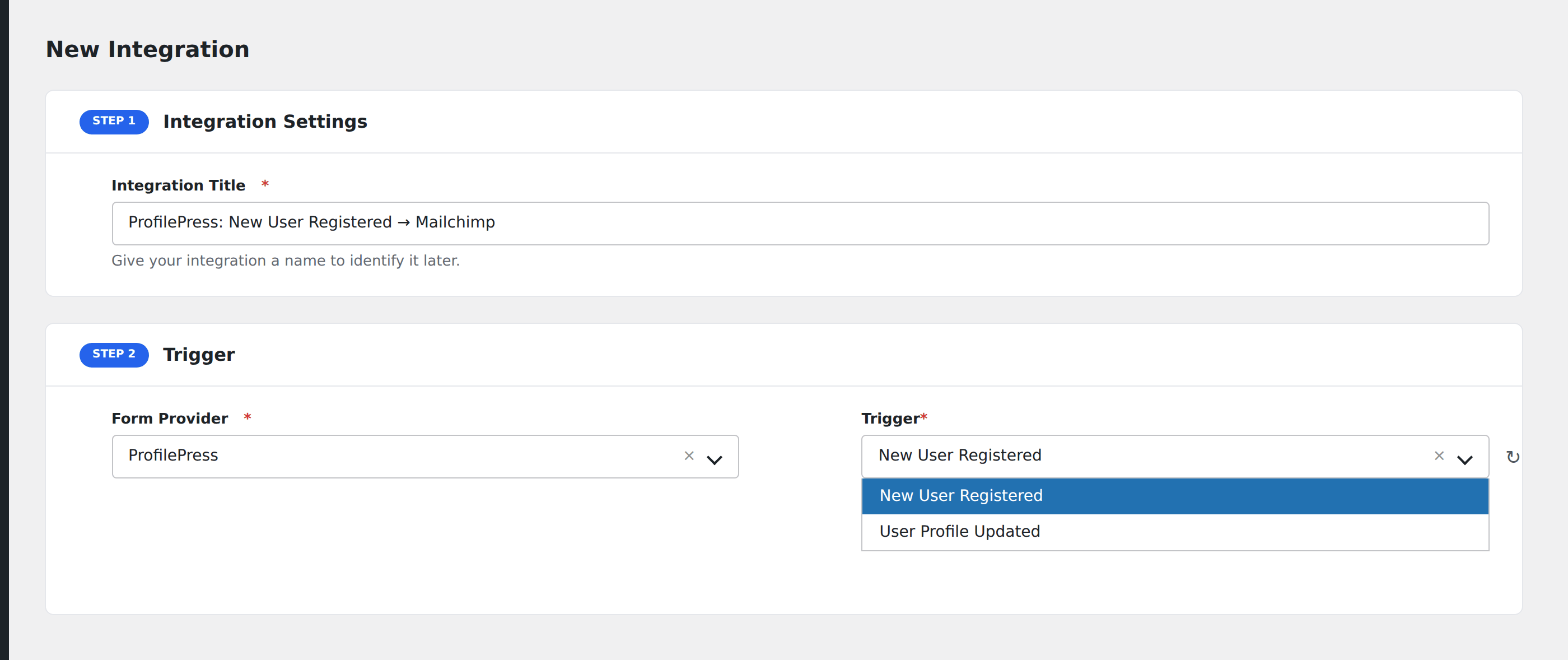 Screenshot: AFI Add New screen with ProfilePress selected as the Form/Data Provider