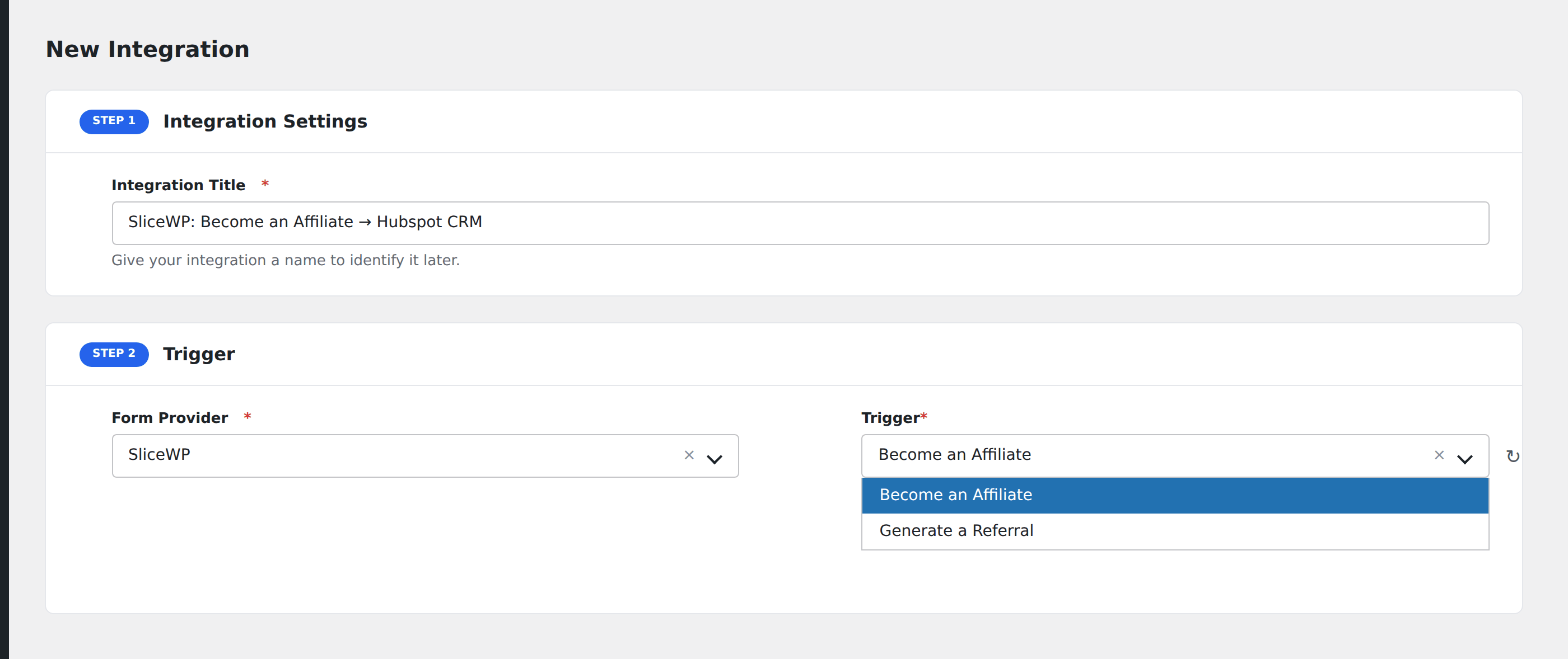 Screenshot: AFI Add New screen with SliceWP selected