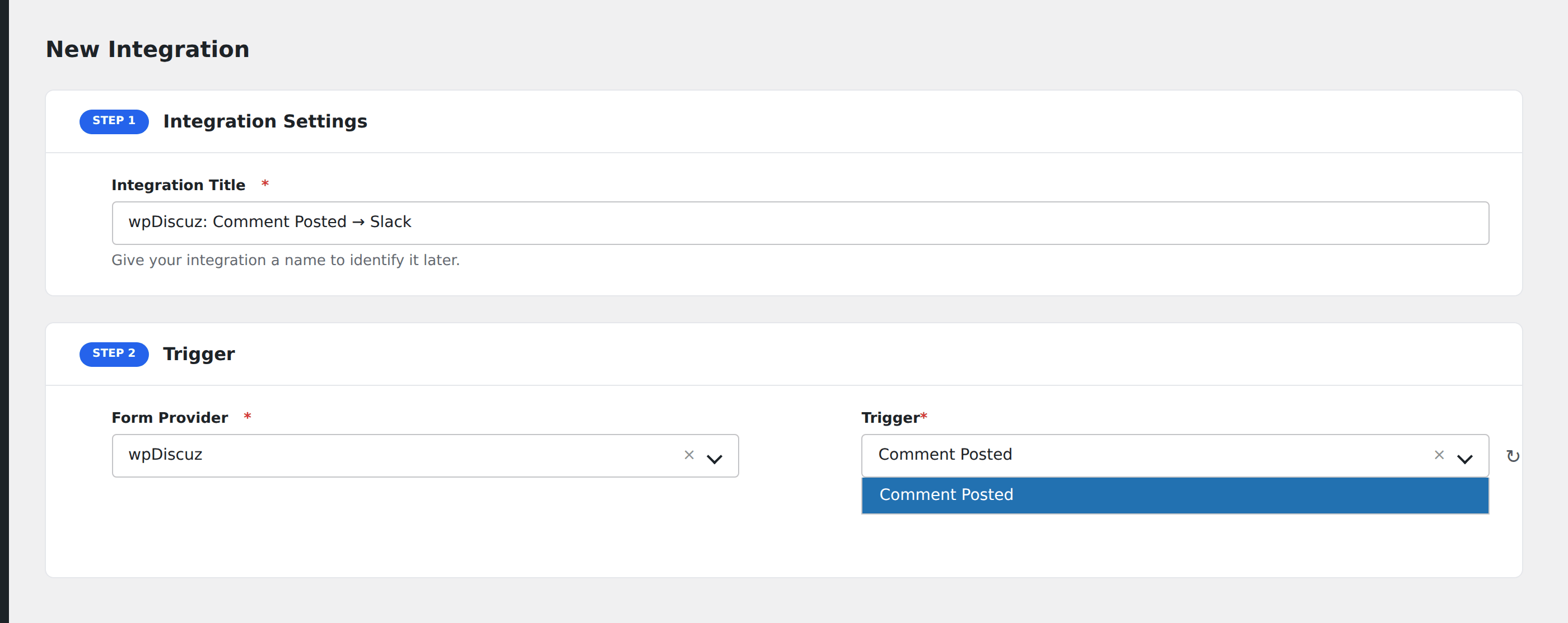 Screenshot: AFI Add New screen with wpDiscuz selected as the Form/Data Provider
